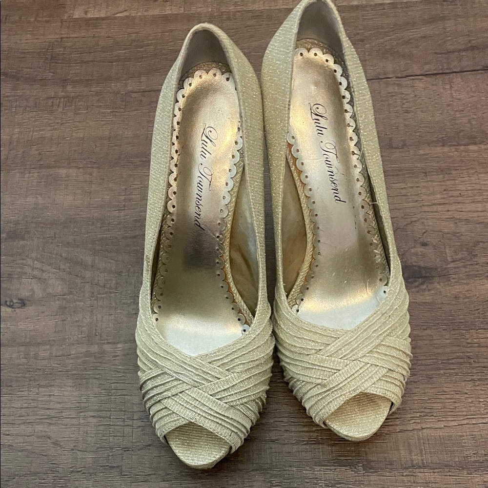 Lulu Townsend Shimmering Gold Heels
